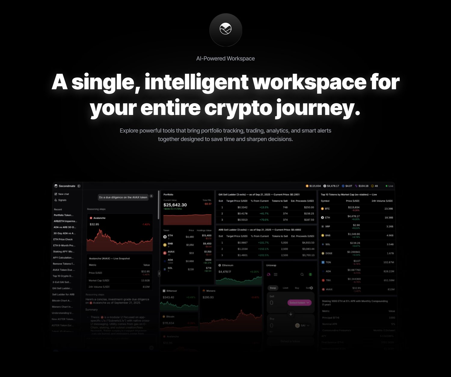 Finished Secondmate workspace section showing the full analytics dashboard