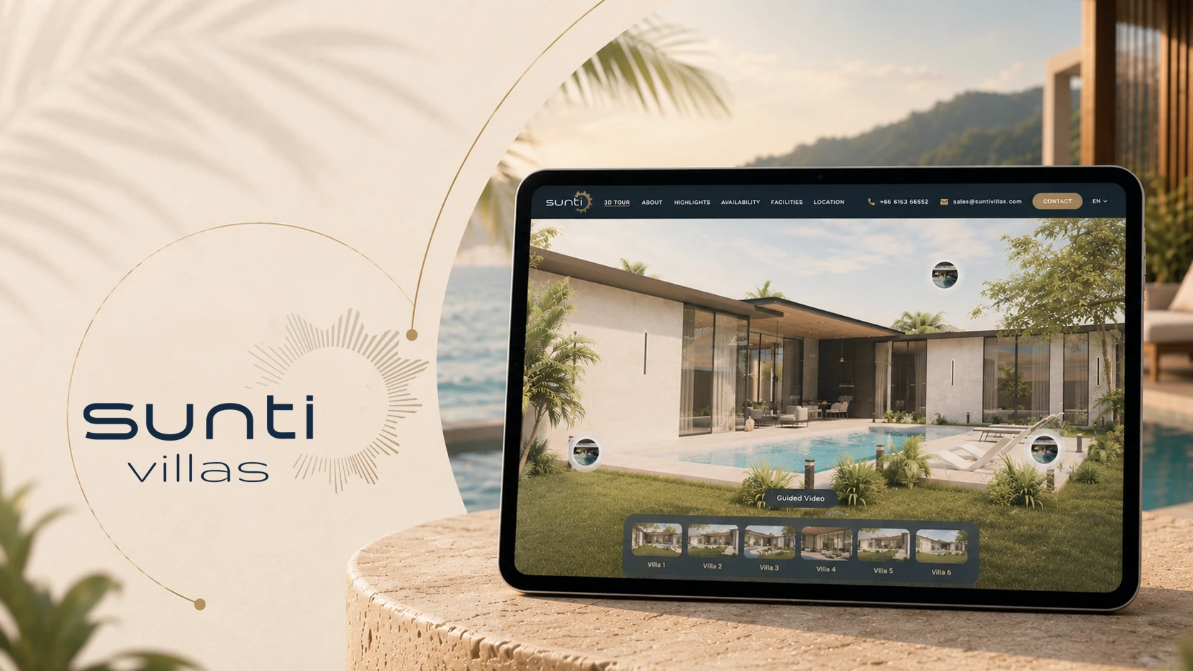 Sunti guided tour presented on a tablet with direct villa shortcuts