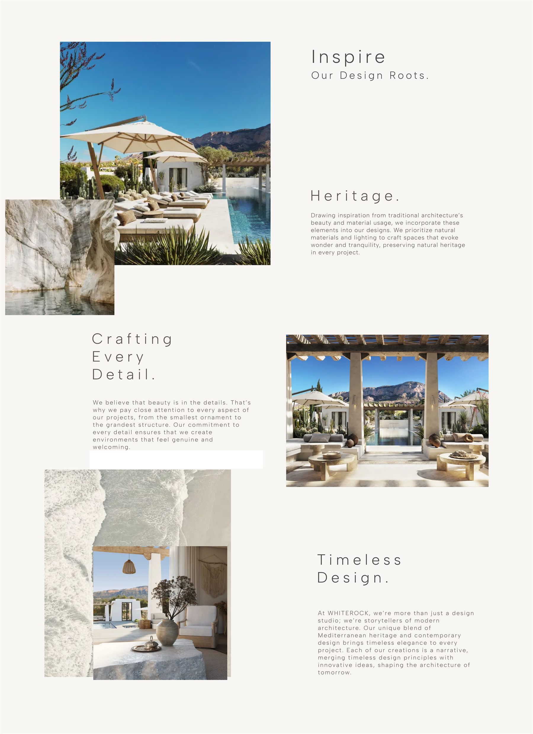 Finished Whiterock editorial sections on desktop