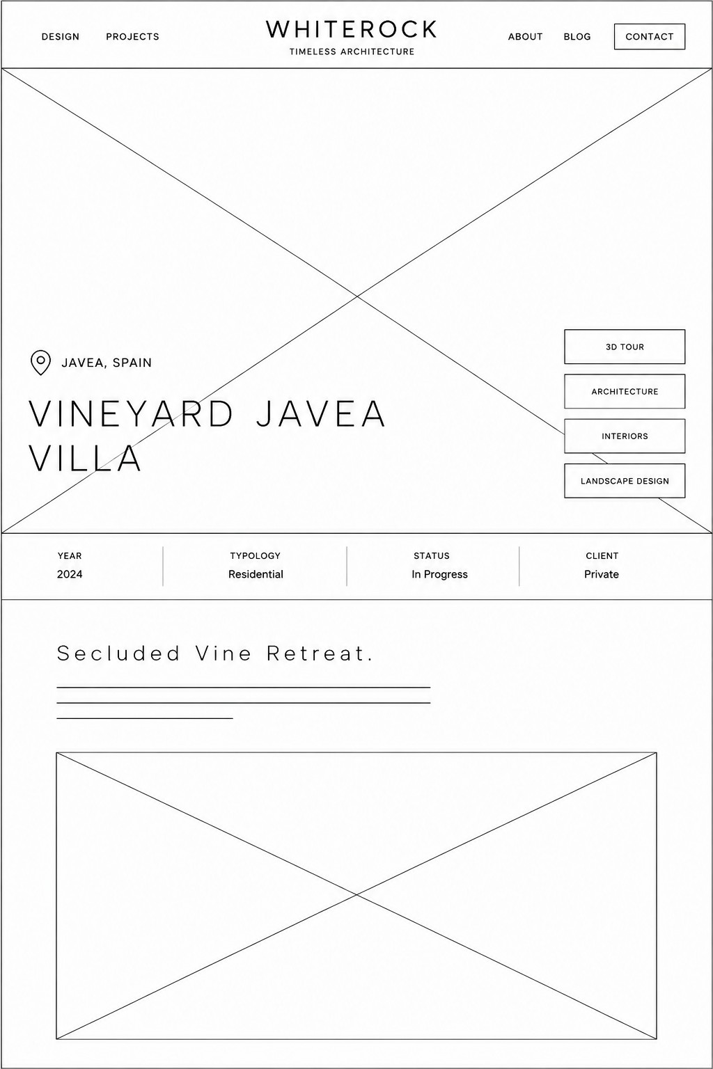 Desktop wireframe for a Whiterock project introduction