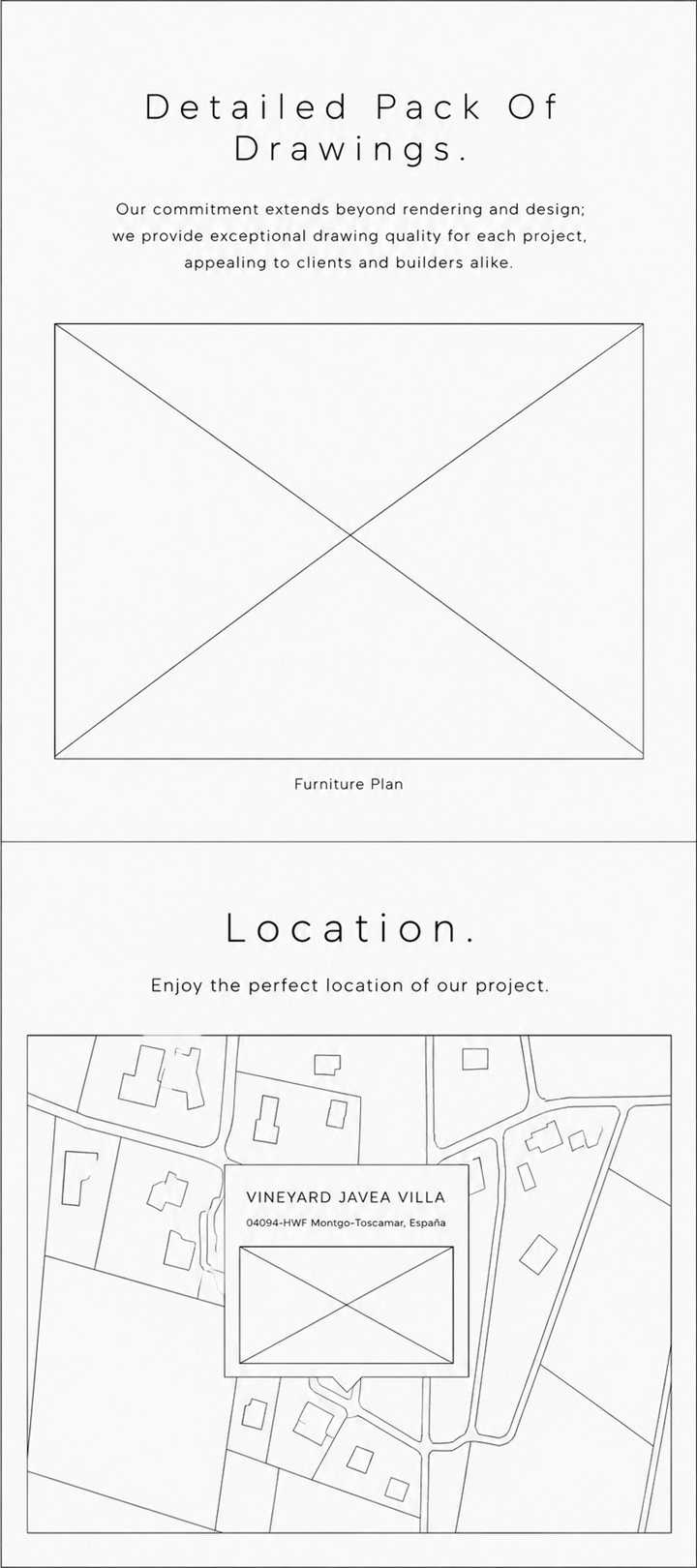 Mobile wireframe for Whiterock drawings and location sections