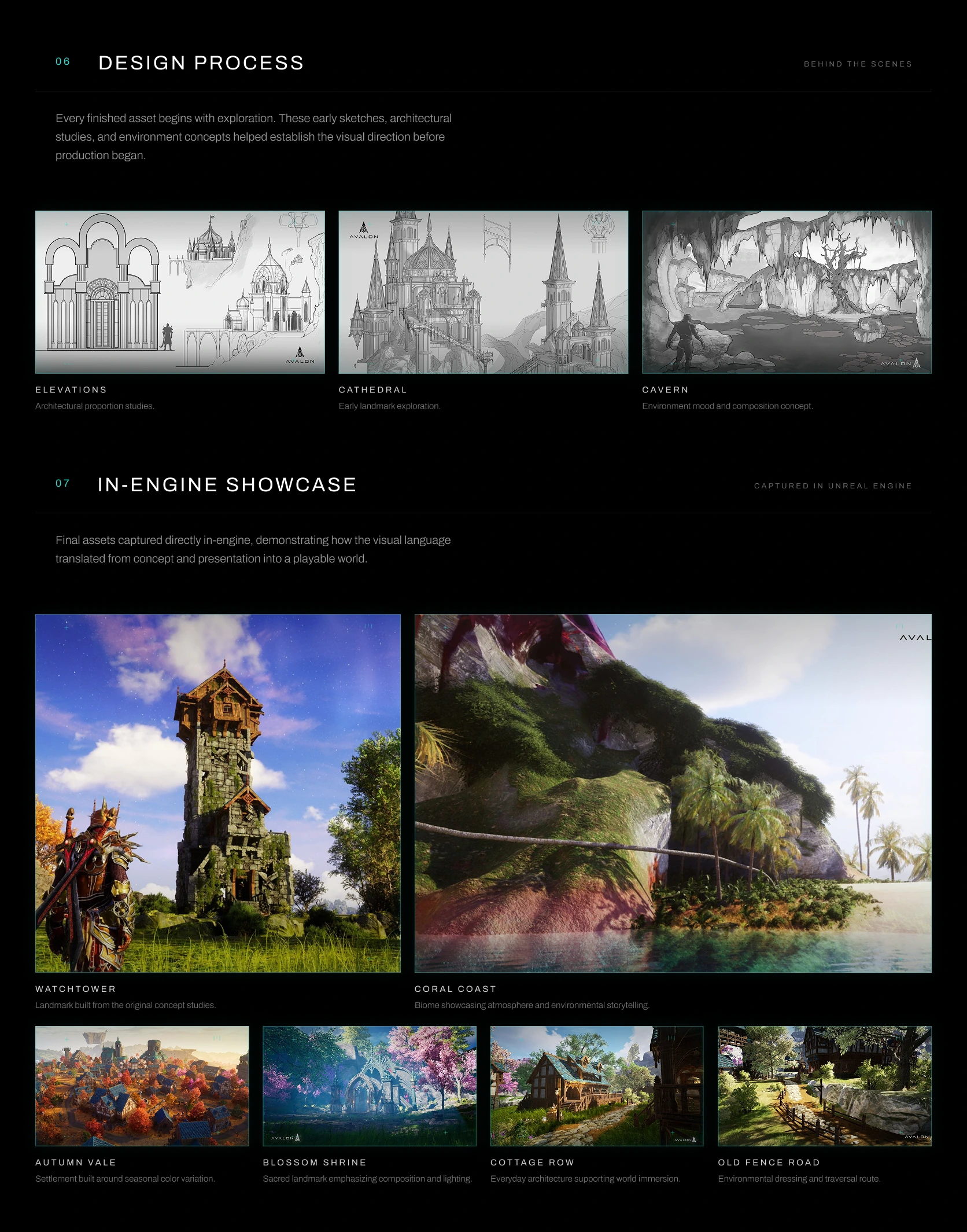 Avalon design process concepts and in-engine environment showcase captured in Unreal Engine